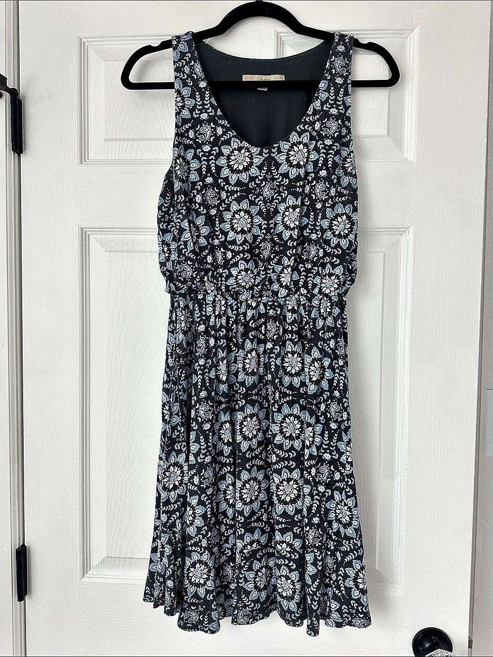 LOFT Floral Midi Dress in Grey & Blue